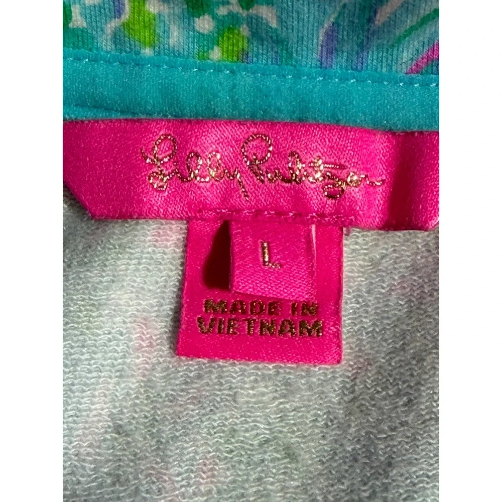 Lilly Pulitzer Womens Turquoise Pink Coral Print Quarter Zip Pullover Large - Picture 6 of 9